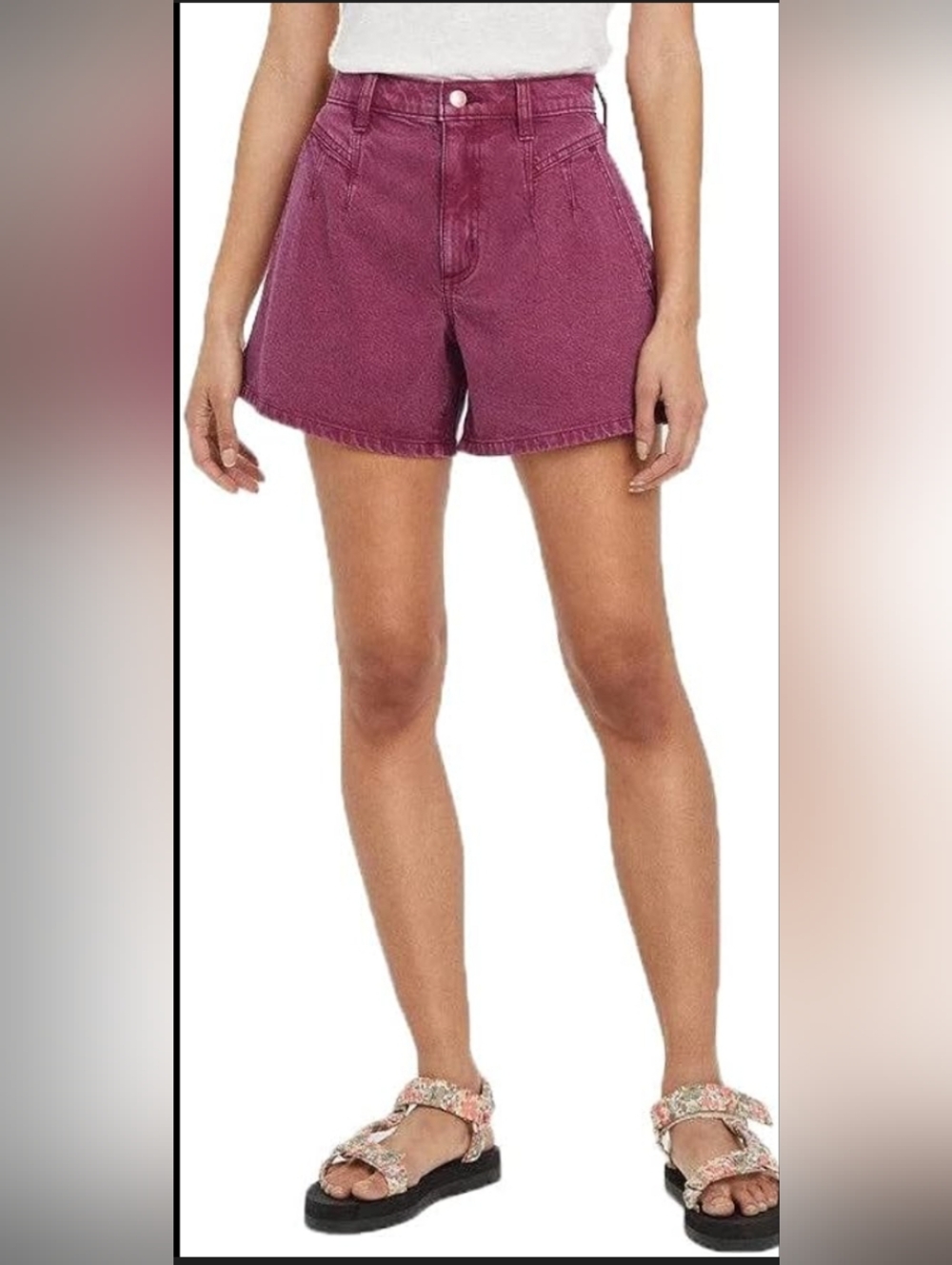 High-Waist Magenta Denim Shorts 6